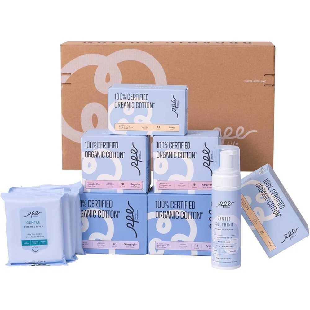 RPE LIFE Organic Cotton Period Pads for Women with Wet Wipes and Feminine Wash